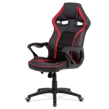 Autronic Kancelárska stolička Kancelářská židle, černá ekokůže + červená látka MESH, černý plastový kříž, houpací mechanismus (KA-G406 RED)